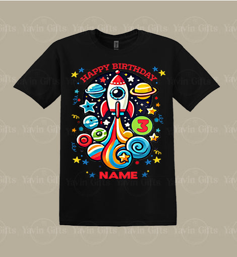 Space Birthday - Personalized Name-Age T-shirt