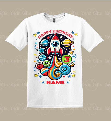 Space Birthday - Personalized Name-Age T-shirt