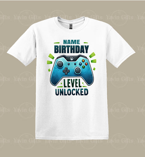 Boy -Video Game-Birthday Level Unlocked(Name) - Personalized T-shirt