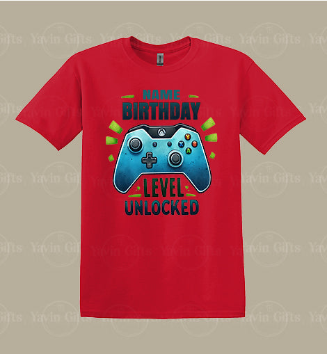 Boy -Video Game-Birthday Level Unlocked(Name) - Personalized T-shirt