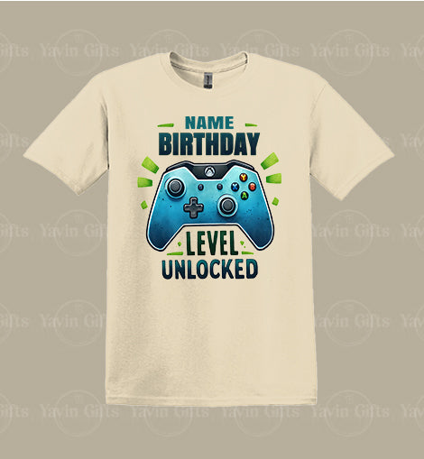Boy -Video Game-Birthday Level Unlocked(Name) - Personalized T-shirt