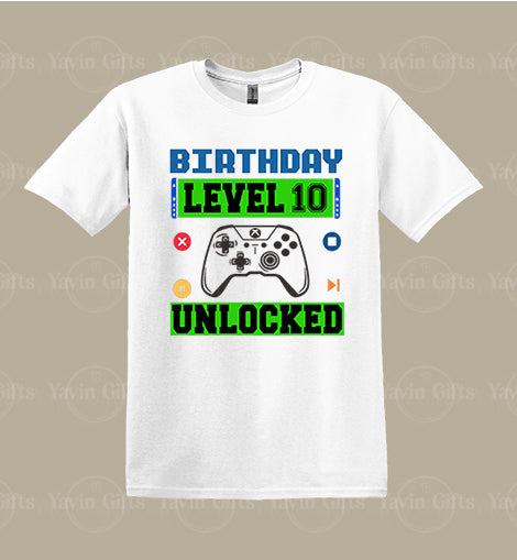 Boy -Video Game-Birthday Level (Age) Unlocked - Personalized T-shirt