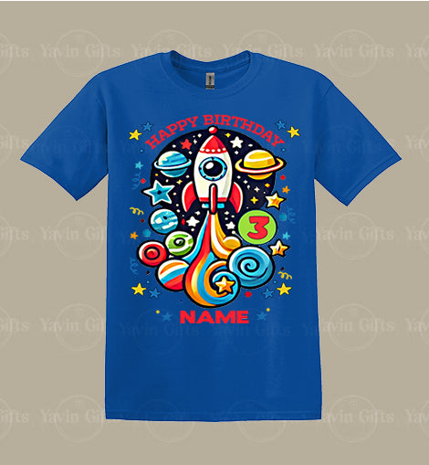 Space Birthday - Personalized Name-Age T-shirt