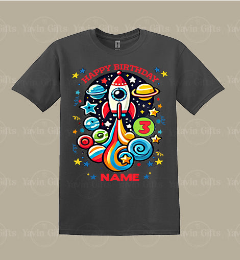 Space Birthday - Personalized Name-Age T-shirt