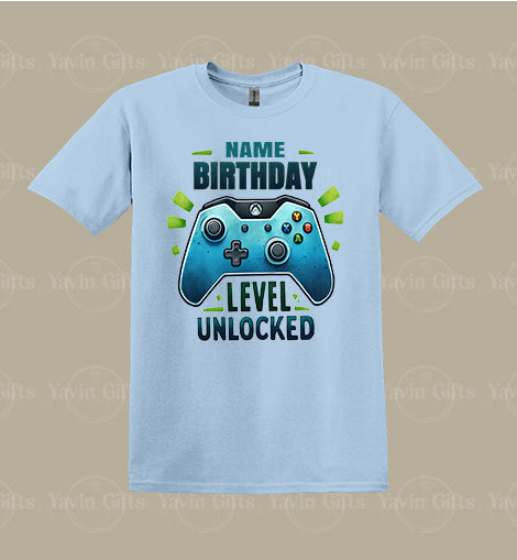 Boy -Video Game-Birthday Level Unlocked(Name) - Personalized T-shirt