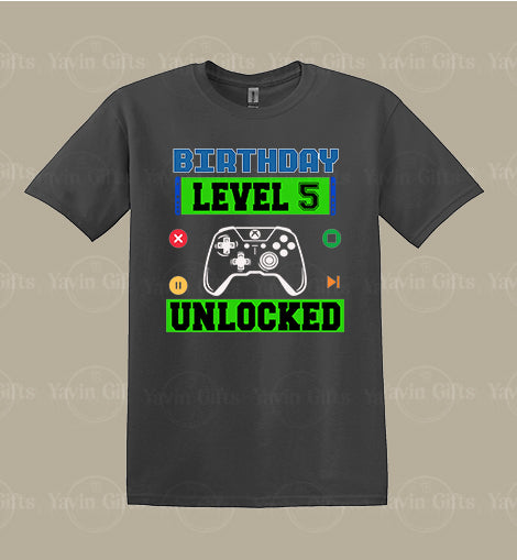 Boy -Video Game-Birthday Level (Age) Unlocked - Personalized T-shirt